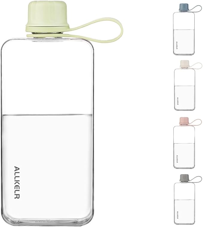 Portable Flat Water Bottle,BPA Free Reusable Tritan Plastic Travel Water Bottle Cup,Lightweight Leakproof Slim Water Bottles Fits Purse,Backpacking,Hiking (Green, 13.5 oz)