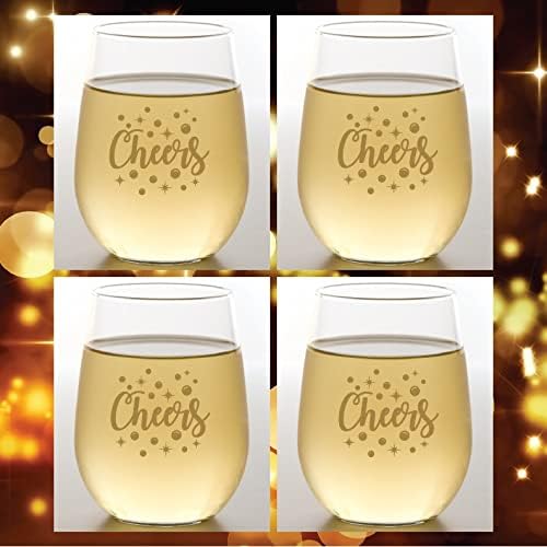 Wine-Oh Set of 4 Shatterproof Designer 16 oz Plastic Wine Glasses MADE in the USA (CHEERS GOLD)