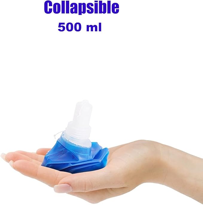 Collapsible Water Bottle, BPA-Free Collapsible Soft Flask Foldable Water Bottle for Running Hiking Cycling Climbing Travel (500ML)