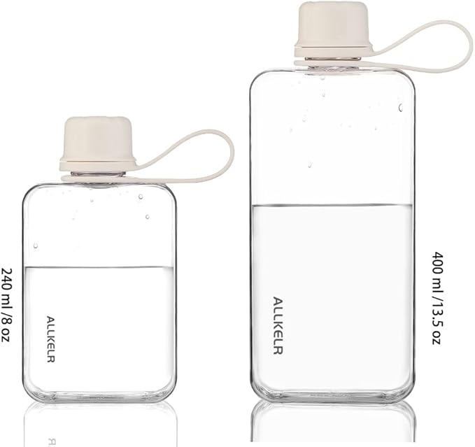 Portable Flat Water Bottle,BPA Free Reusable Tritan Plastic Travel Water Bottle Cup,Lightweight Leakproof Slim Water Bottle Fits Purse,Backpacking, Hiking (White, 8 oz)