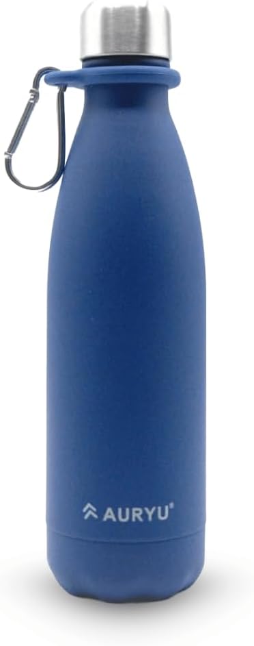 Triple-Walled Insulated Stainless Steel Water Bottle with Bonus Handle, 17oz, Drinks Cold for 24h & Hot for 12h, Leak Proof, Navy Blue