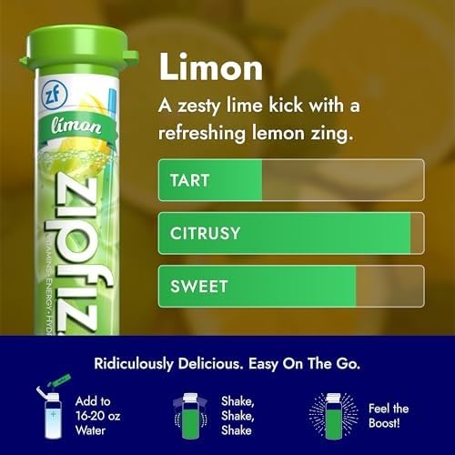 Zipfizz Daily Energy Drink Powder, Limon, 20 Pack | 3-in-1 Sustained Energy, Rapid Hydration, and Essential Vitamins | Sugar-Free | Electrolyte Powder | Contains Vitamin B-12 & Antioxidants