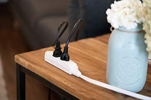 Woods Slimline Indoor Flat Extension Cord,8 Ft,16 Gauge Right Angle Plug,3 Polarized Outlets,125 Volts,White,2241,(Pack of 6)