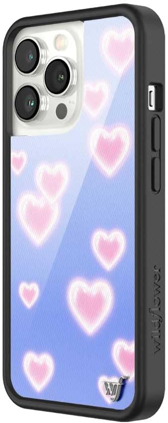 Wildflower Cases - Compatible with iPhone 13 Pro| Protective Black Bumper, 6.5ft Drop Test Certified, Women Owned Small Business | Blue Pink Aesthetic Dainty Cute Trendy | Dreamy Hearts