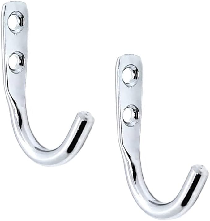 FAPBADRI Multipurpose Hooks, Used to Hang Clothes, Bags, Coats, Curtain Hold Backs, Keys, Colour - Silver, Material - Stainless Steel, Screws and Wallplugs Included, Pack of 2 Pieces