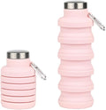 Vnek Portable Collapsible Water Bottle - Lightweight Silicone Bottle 500ml, BPA-Free, Leak-Proof and Foldable for Gym, Travel, Hiking, Camping, and Everyday Use (Pink)