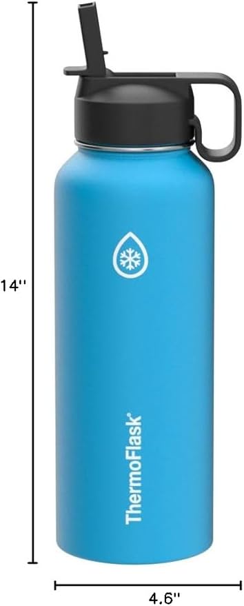 ThermoFlask 40 oz Double Wall Vacuum Insulated Stainless Steel Water Bottle - Reusable with Leakproof Chug & Straw Lids - Keeps Drinks Cold 24 hr/Hot 12 hr - Easy Maintenance - Gym/On-the-Go, Capri
