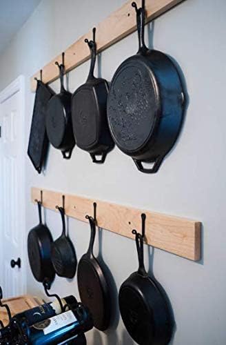 Heavy Duty Cast Iron Wall Hooks – Multi-Purpose hangers for Cast Iron Pots & Pans, Mugs, Towels, Coats, Hats, fireplace, Entryway & More – Rustic Farmhouse Craftsman Décor – Matte Black (6 Pack)