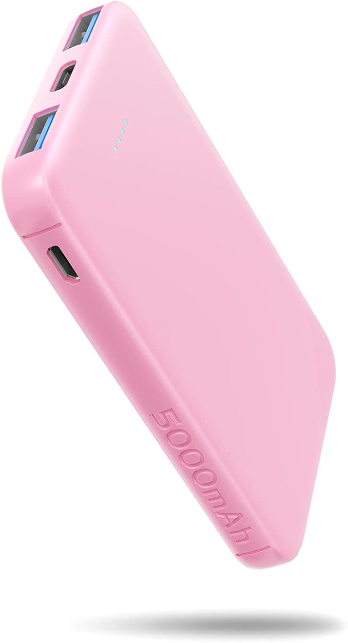 VANYUST S22 Portable Charger, Mini Colorful Power Bank, 5000mAh External Battery Pack Compatible with iPhone 15/14/13/12/11/X All Series and Android Phone, Pink