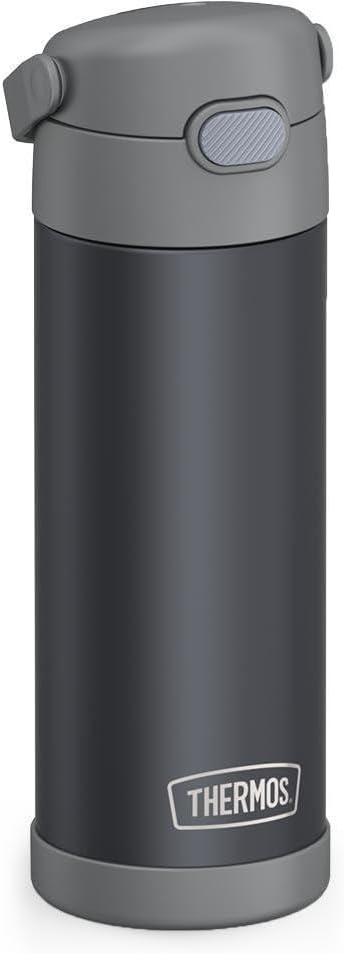 THERMOS FUNTAINER 16 Ounce Stainless Steel Vacuum Insulated Bottle with Wide Spout Lid,Matte Charcoal,(Pack of 6)