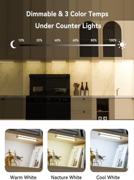 Under Cabinet Lighting 12 Inch 3-Pack, Rechargeable Motion Sensor Light Indoor, Dimmable 3 Color Temps Closet Lights Battery Operated, Stick Wireless Under Counter Lights for Kitchen, Stairs