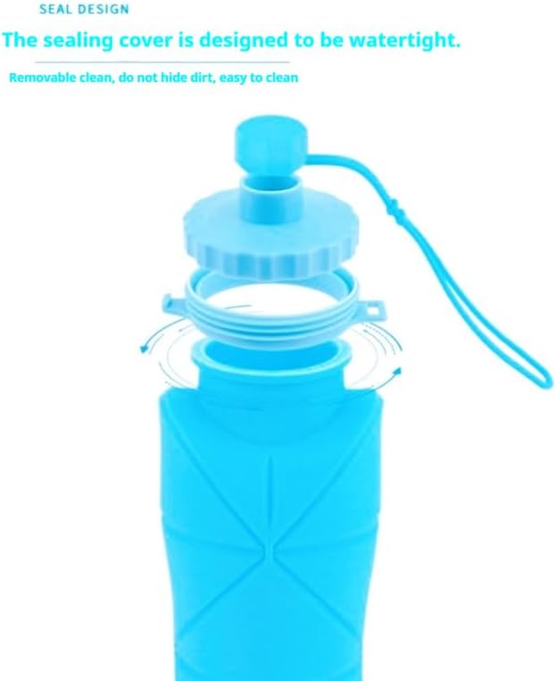 Silicone Folding Travel Cup, 600ml/20oz, Portable Collapsible Drinking Mug with Lid, Reusable Outdoor Sports Water Bottle, High-Temperature Resistant, Blue