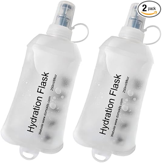CLINTT 250ml Soft Flask, Foldable Running Water Bottle, TPU Folding Soft Water Flask, BPA-Free Collapsible Flask for Hydration Pack Running Vest, Cycling, Climbing, Hiking - 2Pcs, White