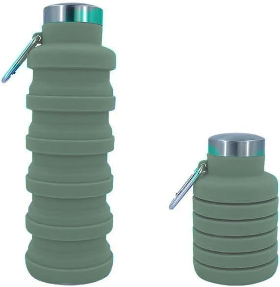 Collapsible Water Bottles 17oz, Odorless BPA-Free Silicone, Leak-Proof Foldable Reusable Bottle - Perfect for Travel Sports Gym Hiking Camping Cycling - Light Taupe