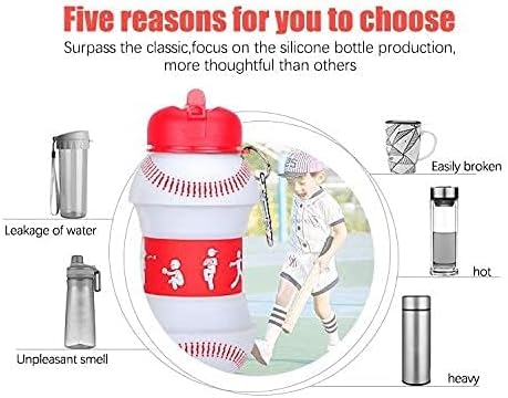 Clip-On Collapsible BPA-Free Silicone Baseball Water Bottle for Kids, 19 Oz. Size