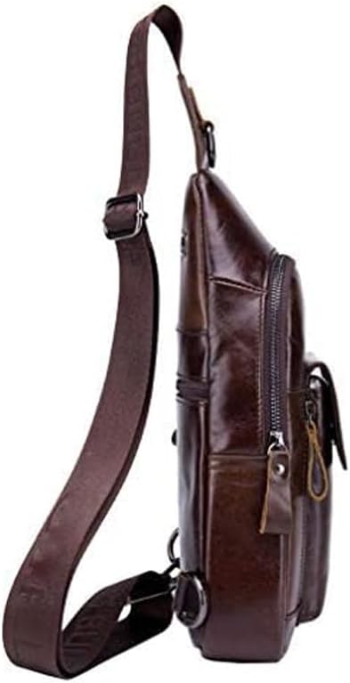 Hebetag Leather Sling Bag Hiking Daypack for Men Women Outdoor Travel Camping Fishing Crossbody Shoulder Chest Pack Backpack, Coffee