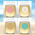 Set of 4 Shatterproof Designer 16 oz Plastic Wine Glasses MADE in the USA (SAND DOLLARS)