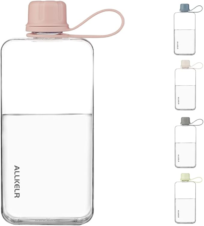 Portable Flat Water Bottle,BPA Free Reusable Tritan Plastic Travel Water Bottle Cup,Lightweight Leakproof Slim Water Bottles Fits Purse,Backpacking,Hiking (Pink, 13.5 oz)