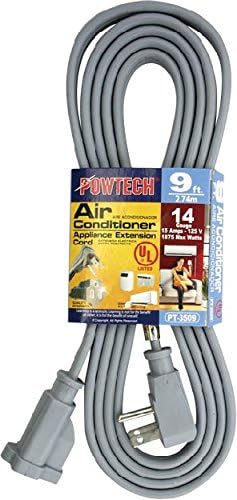 Heavy duty 9 FT Air Conditioner and Major Appliance Extension Cord UL Listed 14 Gauge, 125V, 15 Amps, 1875 Watts GROUNDED 3-PRONGED CORD
