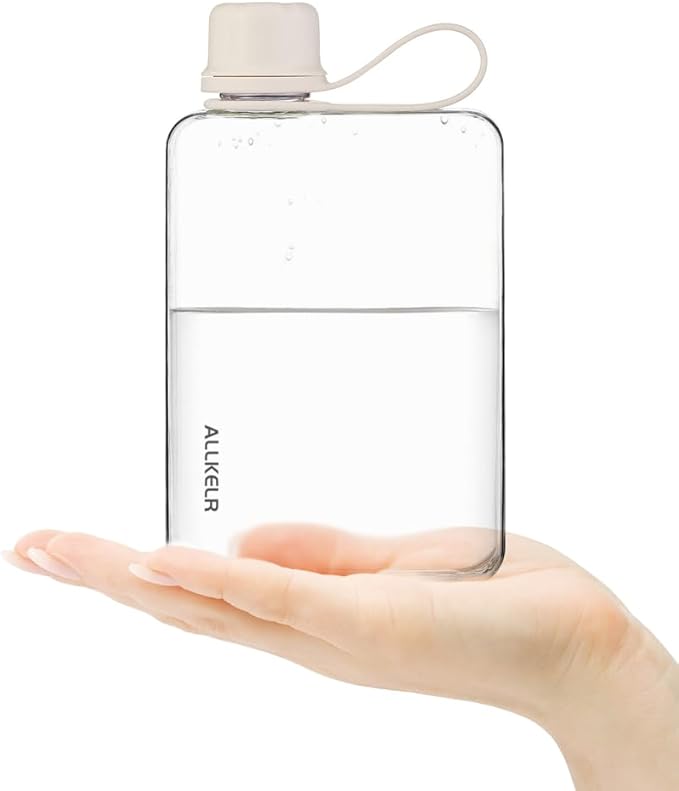 Portable Flat Water Bottle,BPA Free Reusable Tritan Plastic Travel Water Bottle Cup,Lightweight Leakproof Slim Water Bottle Fits Purse,Backpacking, Hiking (White, 17 oz)