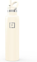 IRON °FLASK Camping & Hiking Hydration Flask with Straw, Narrow Mouth Insulated Stainless Steel Sports Water Bottle - Cashmere Cream 24 oz - Straw (1 Lid)