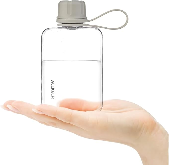 Portable Flat Water Bottle,BPA Free Reusable Tritan Plastic Travel Water Bottle Cup,Lightweight Leakproof Slim Water Bottles Fits Purse,Backpacking,Hiking (Gray, 8 oz)