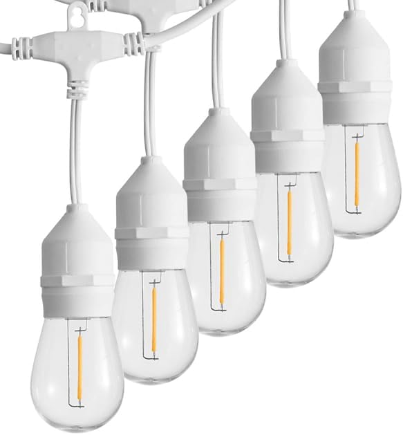 SUNTHIN 105FT Outdoor White String Light with 34 1W LED Shatterproof Filament Bulb for Patio Lights, Backyard, Porch, Party Lights