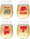 Wine-Oh! Set of 4 Shatterproof Designer 16 oz Plastic Wine Glasses MADE in the USA (ALABAMA)