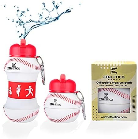Clip-On Collapsible BPA-Free Silicone Baseball Water Bottle for Kids, 19 Oz. Size