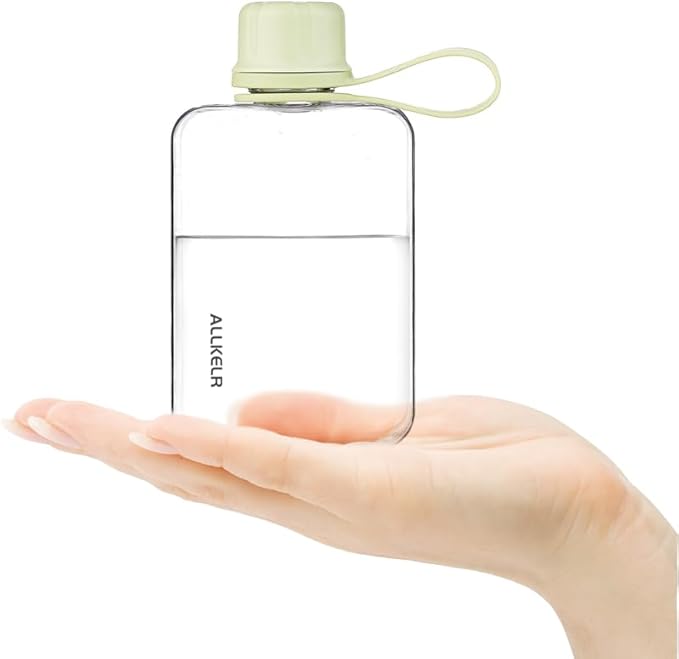 Portable Flat Water Bottle,BPA Free Reusable Tritan Plastic Travel Water Bottle Cup,Lightweight Leakproof Slim Water Bottles Fits Purse,Backpacking,Hiking (Green, 8 oz)