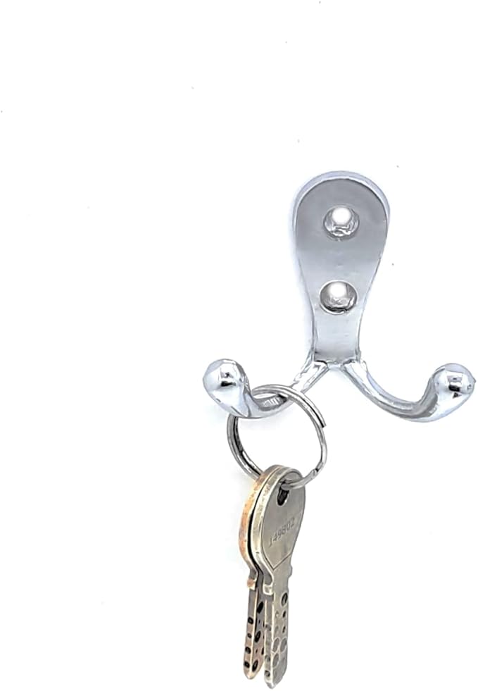 FAPBADRI Multipurpose Hooks, Used to Hang Clothes, Bags, Coats, Curtain Hold Backs, Keys, Colour - Silver, Material - White Metal, Screws and Wallplugs Included, Pack of 2 Pieces