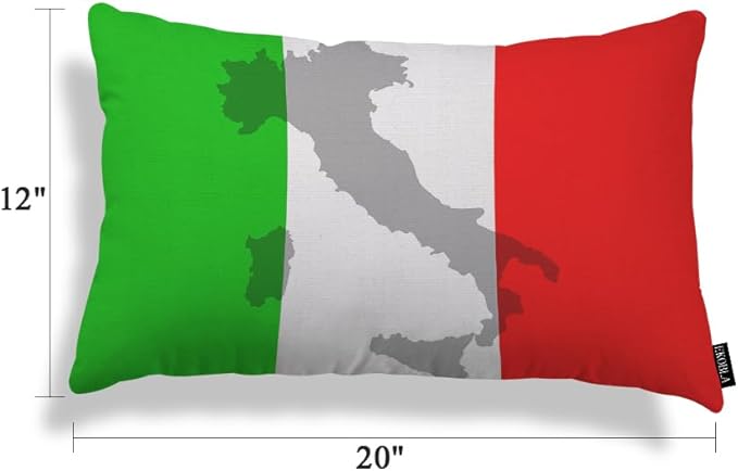 EKOBLA Decorative Cushion Cover Italian Flag Europe Country Red Green White Territory Travel Lumber Pillow Cases for Outdoor Square Couch Chair Cushion Cover Cotton Linen 12x20 Inches