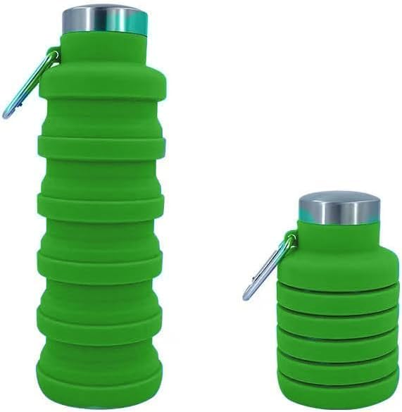 Collapsible Water Bottles 17oz, Odorless BPA-Free Silicone, Leak-Proof Foldable Reusable Bottle - Perfect for Travel Sports Gym Hiking Camping Cycling - Green