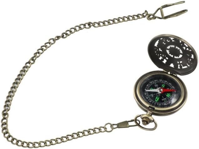 Pocket Compass with Hanging Chain, Vintage Zinc Alloy Flip Cover Compass Pocket Watch, Outdoor Mountaineering Navigation Tool for Hiking Camping