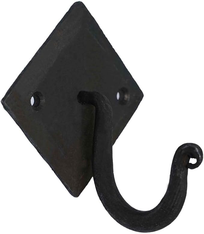 Mystic Colonial Rustic Cast Iron Wall Hooks, 3.6" Heavy Duty Coat Hooks for Coat, Bag, Towel, Hat & Robe, Mounting Hardware Included, Black, Pack of 1