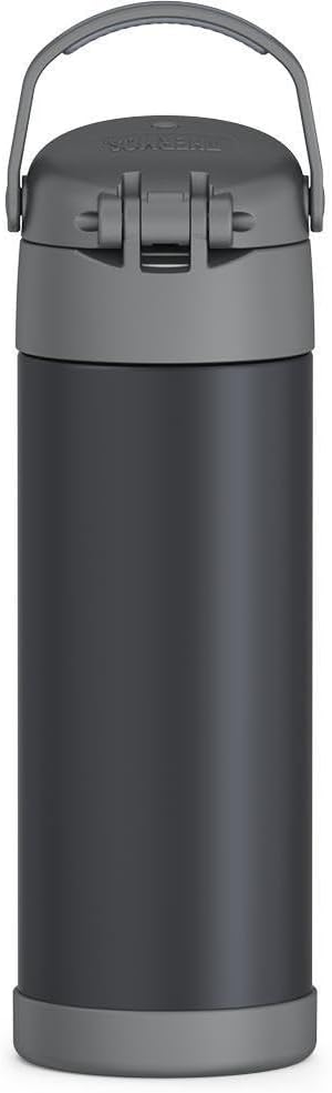 THERMOS FUNTAINER 16 Ounce Stainless Steel Vacuum Insulated Bottle with Wide Spout Lid,Matte Charcoal,(Pack of 6)