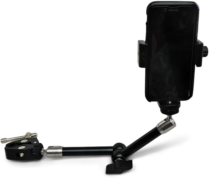 Universal Smartphone and Action Camera Mount for Small Diameter Tubing (3/4" to 1") – Machined Aluminum Holder with Quick-Adjust Arm for Outdoor, ATV, UTV, Boats, and Tree Stands
