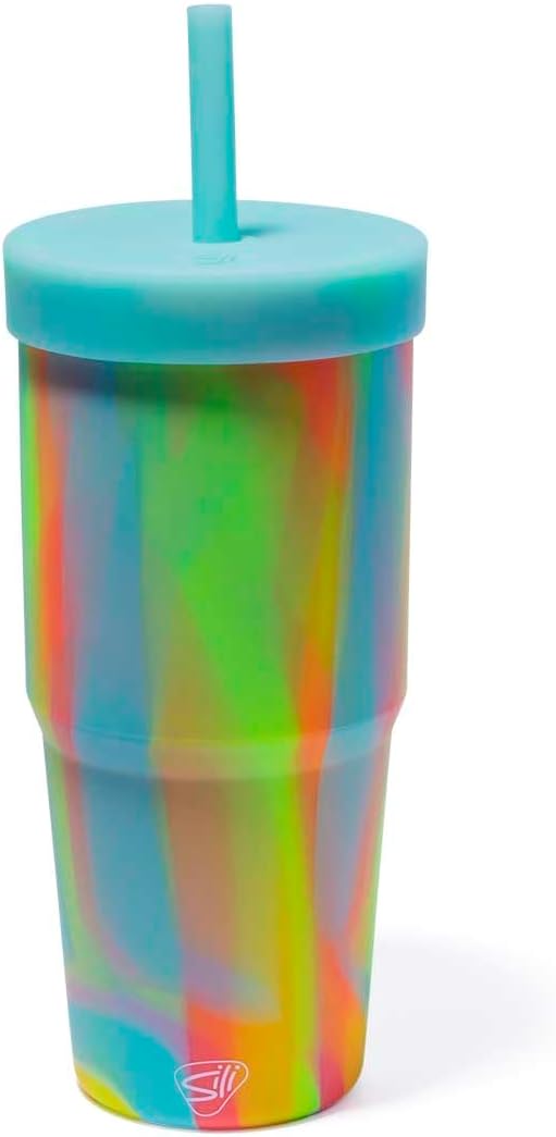 Silipint 32oz Silicone STRAW TUMBLER - Unbreakable, Non-Toxic, Dishwasher Safe - Perfect for Tea Cold Water Smoothies in Sugar Rush Pack of 1