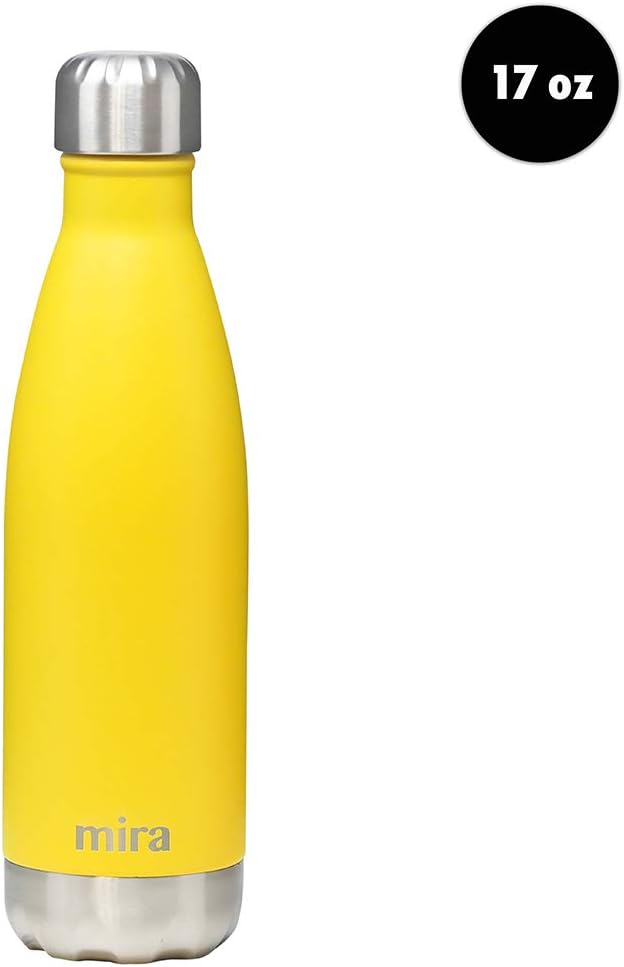 MIRA 17 oz Insulated Water Bottle - Stainless Steel Cola Shape Thermo - Double Wall Hot & Cold Flask (24Hr Cold/12Hr Hot) - Lemon Yellow