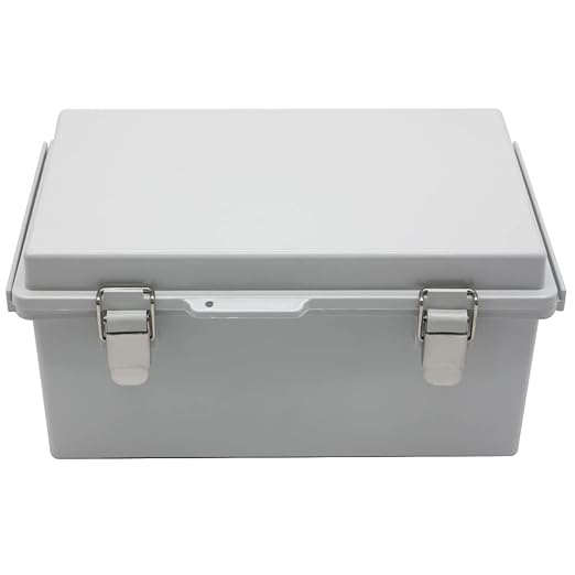 Clear Hinged Cover Stainless Steel Latch, IP67 Waterproof Electrical Weatherproof Junction Box, PVC Plastic Grey Case 11.4×7.5×5.5 inch（290×190×140mm）