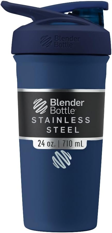 BlenderBottle Sport Insulated Stainless Steel Shaker Bottle with Wire Whisk, 24-Ounce, Navy – Protein Shakes & Hydration for Athletes & Fitness Enthusiasts, Easy Mixing, Lockable Lid