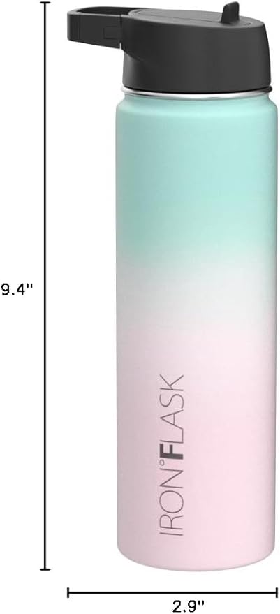 IRON °FLASK Camping & Hiking Hydration Flask with Straw, Wide Mouth Insulated Stainless Steel Sports Water Bottle - 22 oz Bubble Gum