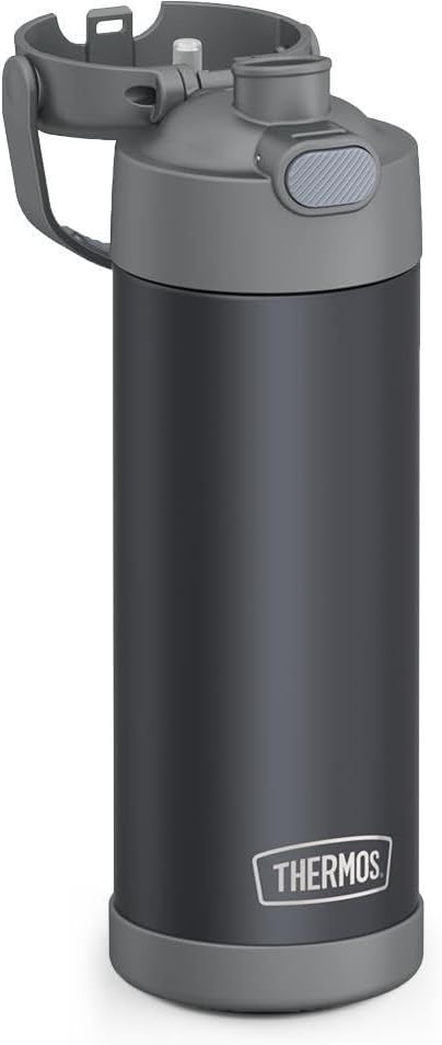 THERMOS FUNTAINER 16 Ounce Stainless Steel Vacuum Insulated Bottle with Wide Spout Lid,Matte Charcoal,(Pack of 6)