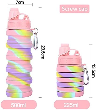 Collapsible Travel Bottles 2 Pack - Portable Hiking Bottles, Leak Proof 500ML, Reusable BPA Free Silicone (Pink+Rose Red)