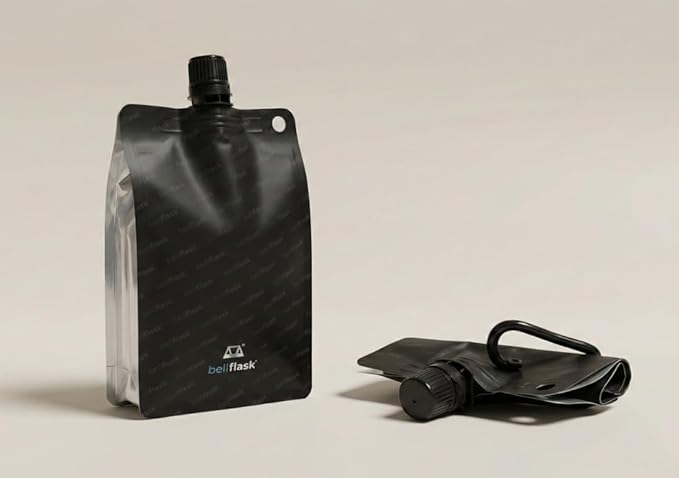 BellFlask - 15 oz. Plastic Flask, Patented, Flexible, Metal-Free, Reusuable, BPA-Free with Carabiner Clip and Filling Funnel