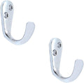 FAPBADRI Multipurpose Hooks, Used to Hang Clothes, Bags, Coats, Curtain Hold Backs, Keys, Silver Colour, Material - White Metal, Screws and Wallplugs Included, Pack of 2 Pieces