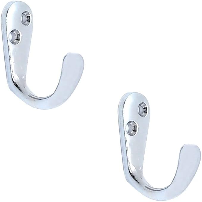 FAPBADRI Multipurpose Hooks, Used to Hang Clothes, Bags, Coats, Curtain Hold Backs, Keys, Silver Colour, Material - White Metal, Screws and Wallplugs Included, Pack of 4 Pieces
