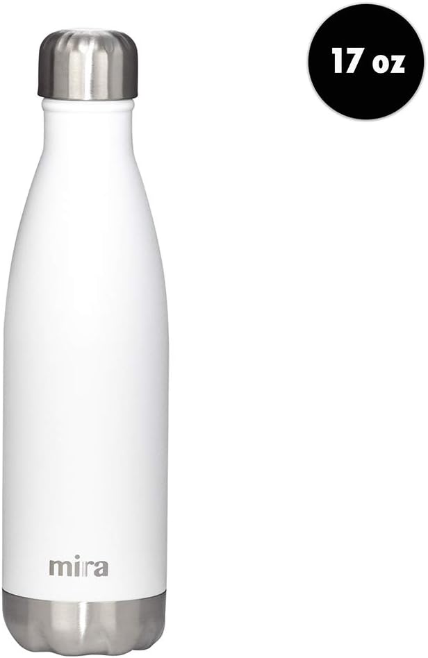 MIRA 17 oz Insulated Water Bottle - Stainless Steel Cola Shape Thermo - Double Wall Hot & Cold Flask (24Hr Cold/12Hr Hot) - White