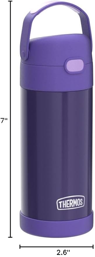 THERMOS FUNTAINER Water Bottle with Straw - 12 Ounce - Kids Stainless Steel Vacuum Insulated Water Bottle with Lid,Violet,(Pack of 6)