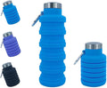 Collapsible Water Bottles 17oz, Odorless BPA-Free Silicone, Leak-Proof Foldable Reusable Bottle - Perfect for Travel Sports Gym Hiking Camping Cycling - Light Blue